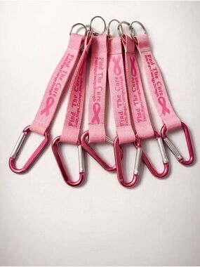Breast Cancer Awareness Ribbon Keychain with Carabiner (bundle of 6)